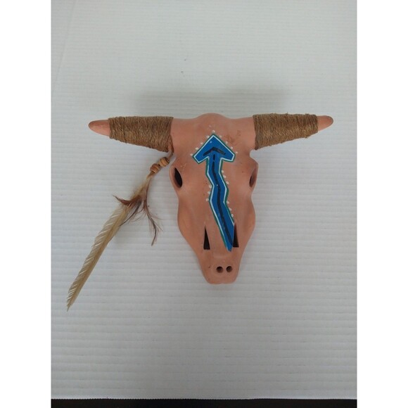 Vintage Terra Cotta Painted Southwestern Native American Steer Skull Wall Decor - Picture 1 of 9
